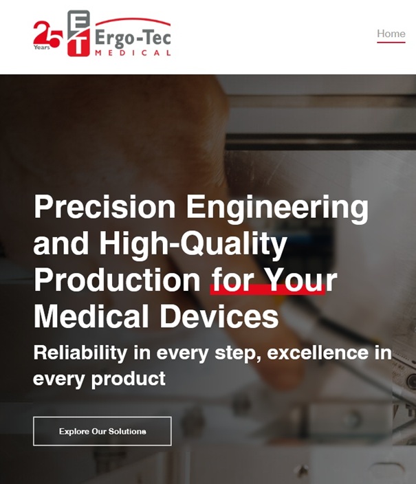 Screenshot der neuen englischsprachigen Ergo-Tec Website